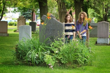 Girls at graveyard